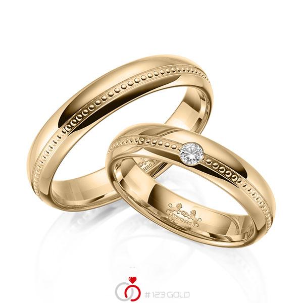 Paar klassische Trauringe/Eheringe in Roségold 585 mit zus. 0,06 ct. Brillant tw, si von Steinberg - Q-1649-5 Paar klassische Trauringe/Eheringe in Roségold 585 mit zus. 0,06 ct. Brillant tw, si von Steinberg - Q-1649-5