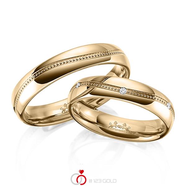 Paar klassische Trauringe/Eheringe in Roségold 585 mit zus. 0,06 ct. Brillant tw, si von Steinberg - Q-1652-5 Paar klassische Trauringe/Eheringe in Roségold 585 mit zus. 0,06 ct. Brillant tw, si von Steinberg - Q-1652-5