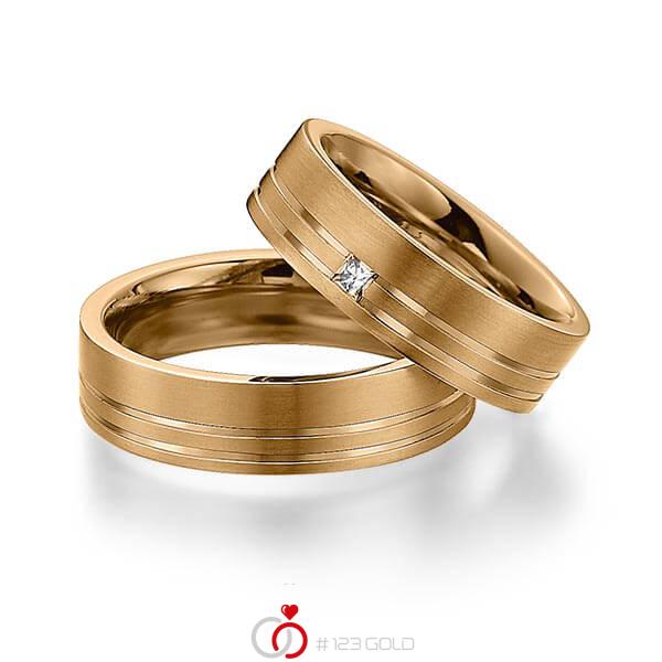 Paar klassische Trauringe/Eheringe in Roségold 585 mit zus. 0,06 ct. Prinzess-Diamant tw, si von 123gold - Y-1298-7 Paar klassische Trauringe/Eheringe in Roségold 585 mit zus. 0,06 ct. Prinzess-Diamant tw, si von 123gold - Y-1298-7