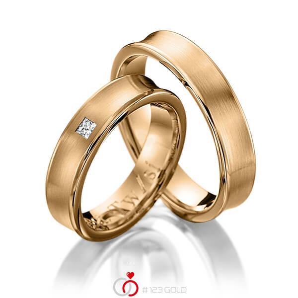 Paar klassische Trauringe/Eheringe in Roségold 585 mit zus. 0,06 ct. Prinzess-Diamant tw, si von Steinberg - Q-1240-5 Paar klassische Trauringe/Eheringe in Roségold 585 mit zus. 0,06 ct. Prinzess-Diamant tw, si von Steinberg - Q-1240-5
