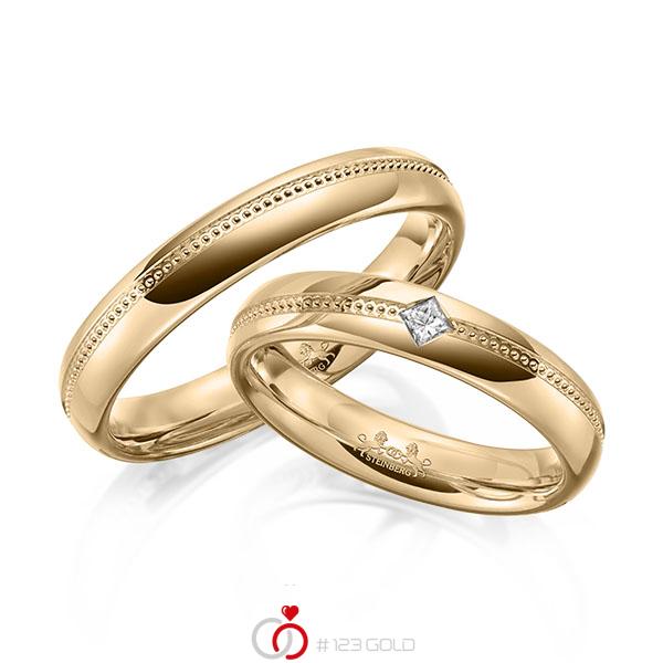 Paar klassische Trauringe/Eheringe in Roségold 585 mit zus. 0,06 ct. Prinzess-Diamant tw, si von Steinberg - Q-1655-2 Paar klassische Trauringe/Eheringe in Roségold 585 mit zus. 0,06 ct. Prinzess-Diamant tw, si von Steinberg - Q-1655-2