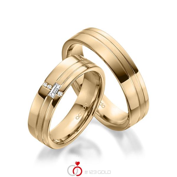 Paar klassische Trauringe/Eheringe in Roségold 585 mit zus. 0,074 ct. Baguette-Diamant & Brillant tw, vs tw, si von acredo - A-1947-7 Paar klassische Trauringe/Eheringe in Roségold 585 mit zus. 0,074 ct. Baguette-Diamant & Brillant tw, vs tw, si von acredo - A-1947-7