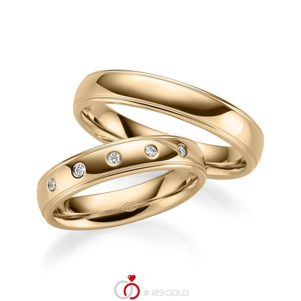 Paar klassische Trauringe/Eheringe in Roségold 585 mit zus. 0,075 ct. Brillant tw, si - UQ-1010-7 Paar klassische Trauringe/Eheringe in Roségold 585 mit zus. 0,075 ct. Brillant tw, si - UQ-1010-7