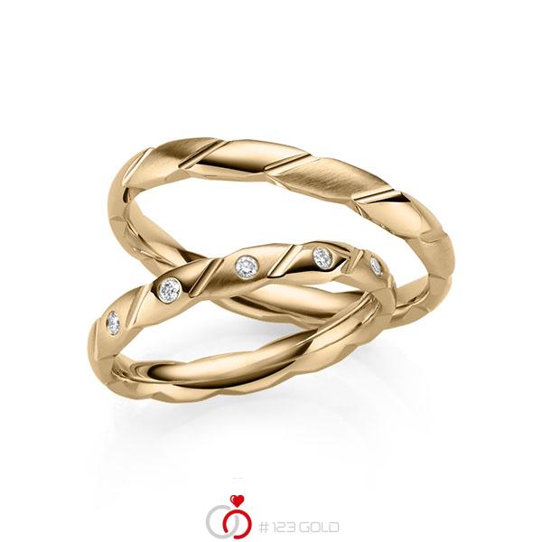 Paar klassische Trauringe/Eheringe in Roségold 585 mit zus. 0,075 ct. Brillant tw, si von 123gold - Y-1431-3 Paar klassische Trauringe/Eheringe in Roségold 585 mit zus. 0,075 ct. Brillant tw, si von 123gold - Y-1431-3