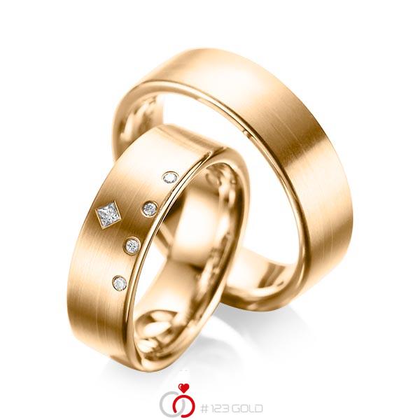 Paar klassische Trauringe/Eheringe in Roségold 585 mit zus. 0,07 ct. Brillant & Prinzess-Diamant tw, si tw, vs von acredo - A-1038-3 Paar klassische Trauringe/Eheringe in Roségold 585 mit zus. 0,07 ct. Brillant & Prinzess-Diamant tw, si tw, vs von acredo - A-1038-3