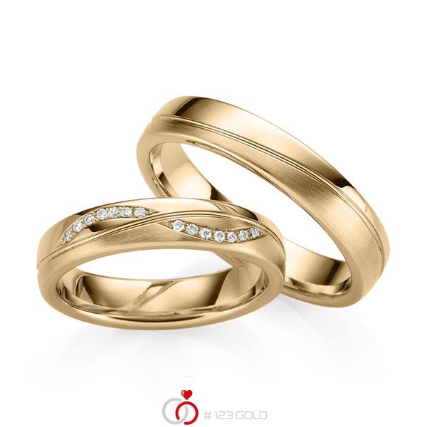 Paar klassische Trauringe/Eheringe in Roségold 585 mit zus. 0,07 ct. Brillant tw, si von 123gold - Y-1419-4 Paar klassische Trauringe/Eheringe in Roségold 585 mit zus. 0,07 ct. Brillant tw, si von 123gold - Y-1419-4
