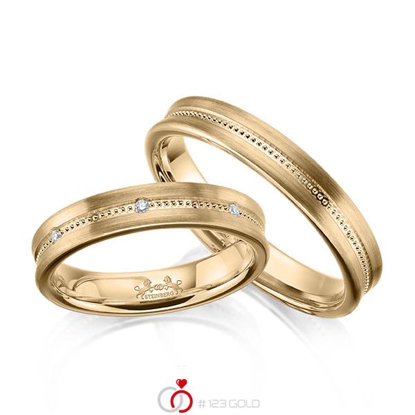 Paar klassische Trauringe/Eheringe in Roségold 585 mit zus. 0,07 ct. Brillant tw, si von Steinberg - Q-1654-2 Paar klassische Trauringe/Eheringe in Roségold 585 mit zus. 0,07 ct. Brillant tw, si von Steinberg - Q-1654-2