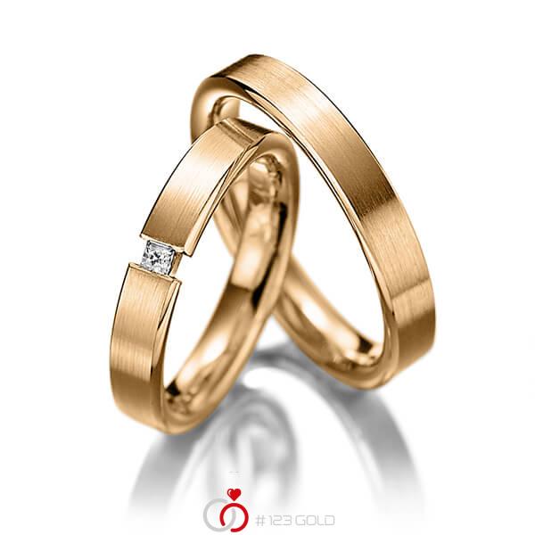 Paar klassische Trauringe/Eheringe in Roségold 585 mit zus. 0,07 ct. Prinzess-Diamant tw, si von 123gold - Y-1126-9 Paar klassische Trauringe/Eheringe in Roségold 585 mit zus. 0,07 ct. Prinzess-Diamant tw, si von 123gold - Y-1126-9