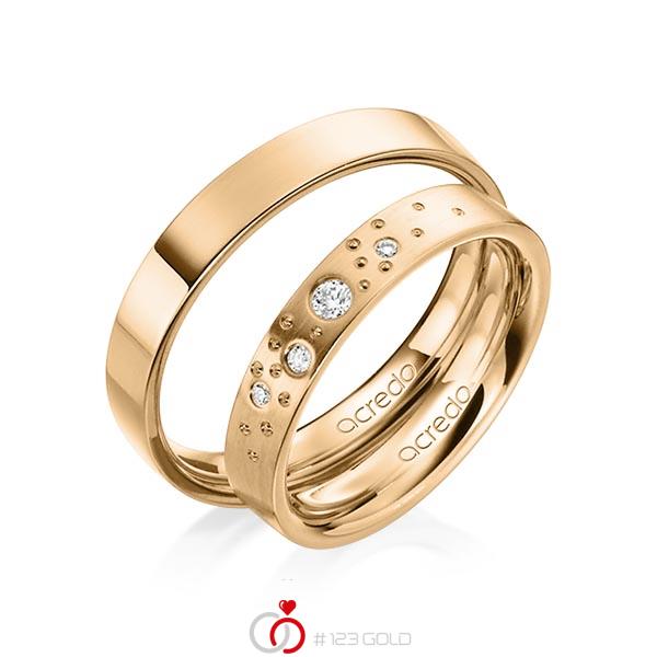 Paar klassische Trauringe/Eheringe in Roségold 585 mit zus. 0,081 ct. Brillant tw, si von acredo - A-1239-1 Paar klassische Trauringe/Eheringe in Roségold 585 mit zus. 0,081 ct. Brillant tw, si von acredo - A-1239-1