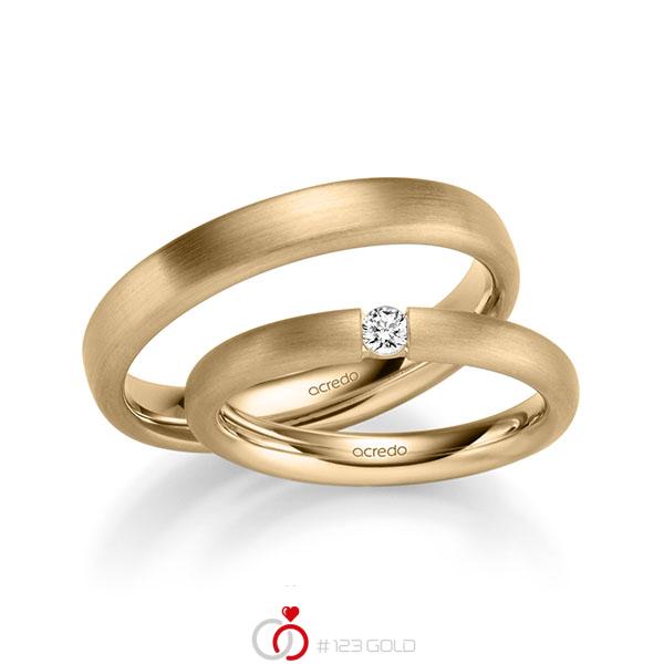 Paar klassische Trauringe/Eheringe in Roségold 585 mit zus. 0,08 ct. Brillant tw, si von acredo - A-1051-12 Paar klassische Trauringe/Eheringe in Roségold 585 mit zus. 0,08 ct. Brillant tw, si von acredo - A-1051-12