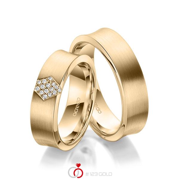 Paar klassische Trauringe/Eheringe in Roségold 585 mit zus. 0,08 ct. Brillant tw, si von acredo - A-1975-4 Paar klassische Trauringe/Eheringe in Roségold 585 mit zus. 0,08 ct. Brillant tw, si von acredo - A-1975-4