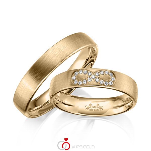 Paar klassische Trauringe/Eheringe in Roségold 585 mit zus. 0,095 ct. Brillant tw, si von Steinberg - Q-1659-1 Paar klassische Trauringe/Eheringe in Roségold 585 mit zus. 0,095 ct. Brillant tw, si von Steinberg - Q-1659-1