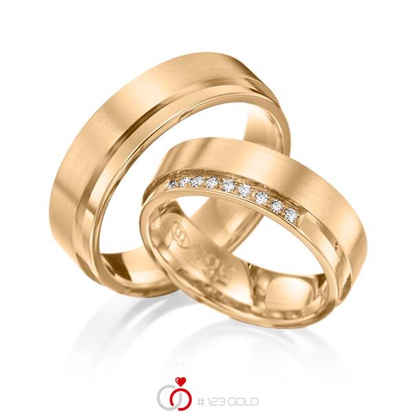 Paar klassische Trauringe/Eheringe in Roségold 585 mit zus. 0,09 ct. Brillant tw, si von 123gold - Y-1083-7 Paar klassische Trauringe/Eheringe in Roségold 585 mit zus. 0,09 ct. Brillant tw, si von 123gold - Y-1083-7