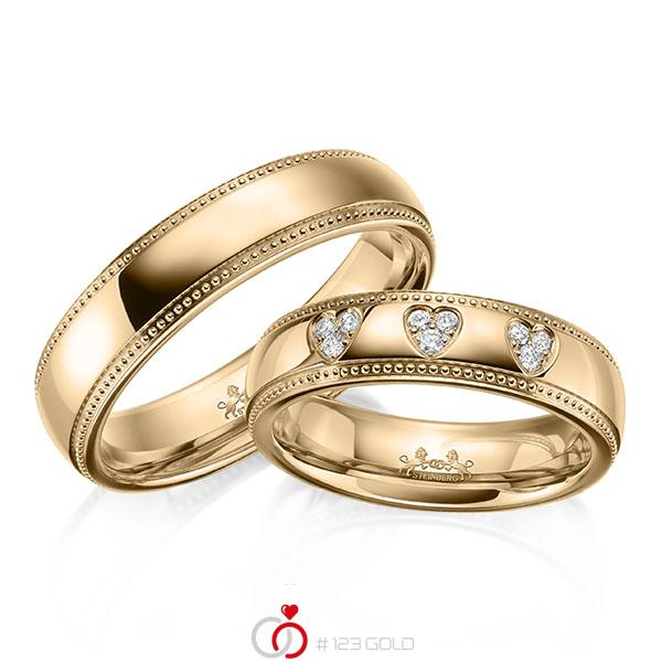 Paar klassische Trauringe/Eheringe in Roségold 585 mit zus. 0,09 ct. Brillant tw, si von Steinberg - Q-1646-5 Paar klassische Trauringe/Eheringe in Roségold 585 mit zus. 0,09 ct. Brillant tw, si von Steinberg - Q-1646-5