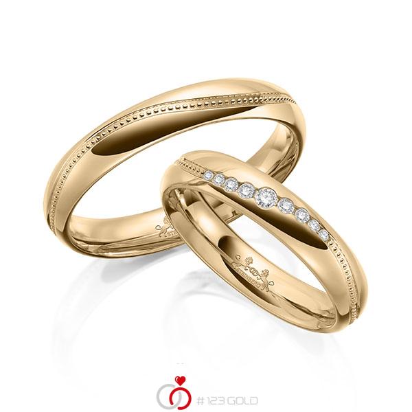 Paar klassische Trauringe/Eheringe in Roségold 585 mit zus. 0,104 ct. Brillant tw, si tw, vs von Steinberg - Q-1651-5 Paar klassische Trauringe/Eheringe in Roségold 585 mit zus. 0,104 ct. Brillant tw, si tw, vs von Steinberg - Q-1651-5