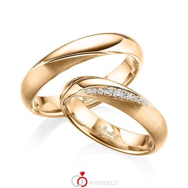 Paar klassische Trauringe/Eheringe in Roségold 585 mit zus. 0,114 ct. Brillant tw, si von Steinberg - Q-1575-7 Paar klassische Trauringe/Eheringe in Roségold 585 mit zus. 0,114 ct. Brillant tw, si von Steinberg - Q-1575-7