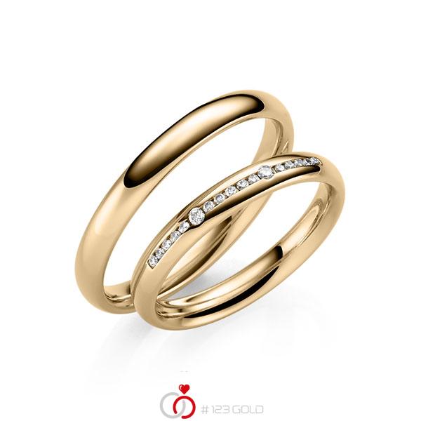 Paar klassische Trauringe/Eheringe in Roségold 585 mit zus. 0,115 ct. Brillant tw, si von 123gold - Y-1437-4 Paar klassische Trauringe/Eheringe in Roségold 585 mit zus. 0,115 ct. Brillant tw, si von 123gold - Y-1437-4