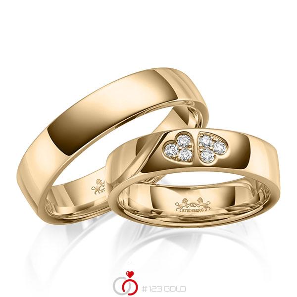 Paar klassische Trauringe/Eheringe in Roségold 585 mit zus. 0,11 ct. Brillant tw, si von Steinberg - Q-1660-3 Paar klassische Trauringe/Eheringe in Roségold 585 mit zus. 0,11 ct. Brillant tw, si von Steinberg - Q-1660-3