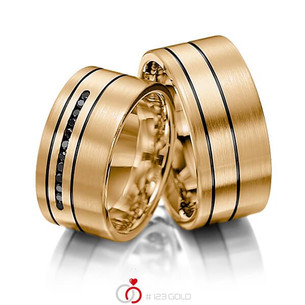 Paar klassische Trauringe/Eheringe in Roségold 585 mit zus. 0,12 ct. Brillant schwarz von Merii - M-1066-5 Paar klassische Trauringe/Eheringe in Roségold 585 mit zus. 0,12 ct. Brillant schwarz von Merii - M-1066-5