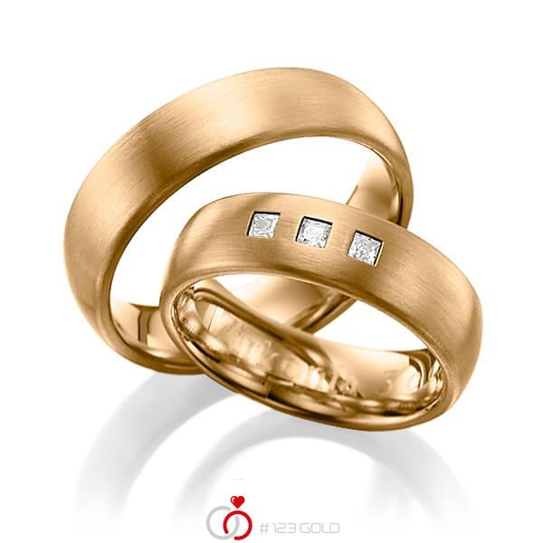 Paar klassische Trauringe/Eheringe in Roségold 585 mit zus. 0,12 ct. Prinzess-Diamant tw, si von Steinberg - Q-1238-5 Paar klassische Trauringe/Eheringe in Roségold 585 mit zus. 0,12 ct. Prinzess-Diamant tw, si von Steinberg - Q-1238-5