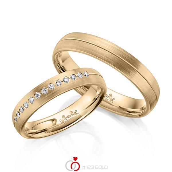 Paar klassische Trauringe/Eheringe in Roségold 585 mit zus. 0,13 ct. Brillant tw, si von Steinberg - Q-1630-4 Paar klassische Trauringe/Eheringe in Roségold 585 mit zus. 0,13 ct. Brillant tw, si von Steinberg - Q-1630-4