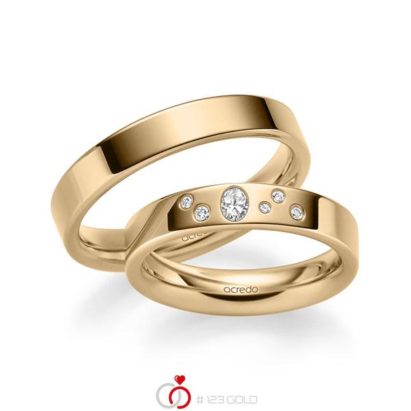 Paar klassische Trauringe/Eheringe in Roségold 585 mit zus. 0,146 ct. Brillant tw, vs von acredo - A-2287-3 Paar klassische Trauringe/Eheringe in Roségold 585 mit zus. 0,146 ct. Brillant tw, vs von acredo - A-2287-3