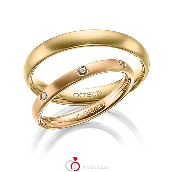 Paar klassische Trauringe/Eheringe in Roségold 585 mit zus. 0,14 ct. Brillant cognac von acredo - A-1399-1 Paar klassische Trauringe/Eheringe in Roségold 585 mit zus. 0,14 ct. Brillant cognac von acredo - A-1399-1