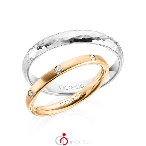Paar klassische Trauringe/Eheringe in Roségold 585 mit zus. 0,14 ct. Brillant tw, si von acredo - A-1363-1 Paar klassische Trauringe/Eheringe in Roségold 585 mit zus. 0,14 ct. Brillant tw, si von acredo - A-1363-1