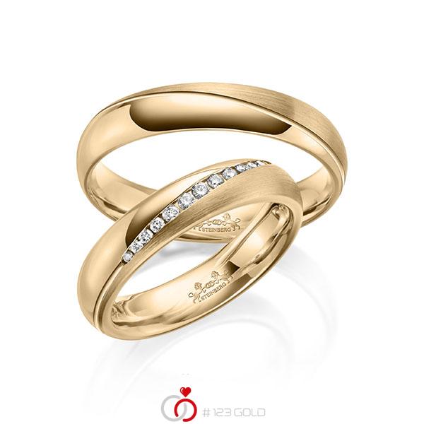 Paar klassische Trauringe/Eheringe in Roségold 585 mit zus. 0,14 ct. Brillant tw, si von Steinberg - Q-1626-4 Paar klassische Trauringe/Eheringe in Roségold 585 mit zus. 0,14 ct. Brillant tw, si von Steinberg - Q-1626-4