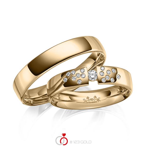 Paar klassische Trauringe/Eheringe in Roségold 585 mit zus. 0,14 ct. Brillant tw, si von Steinberg - Q-1662-3 Paar klassische Trauringe/Eheringe in Roségold 585 mit zus. 0,14 ct. Brillant tw, si von Steinberg - Q-1662-3