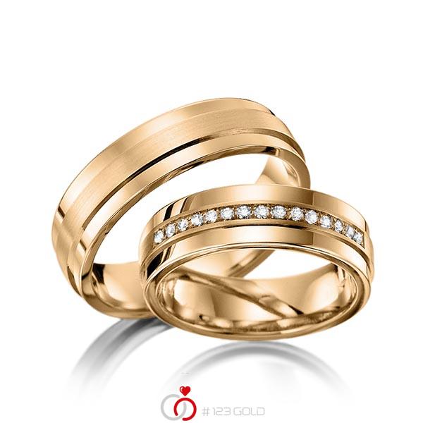 Paar klassische Trauringe/Eheringe in Roségold 585 mit zus. 0,15 ct. Brillant tw, si von 123gold - Y-1146-5 Paar klassische Trauringe/Eheringe in Roségold 585 mit zus. 0,15 ct. Brillant tw, si von 123gold - Y-1146-5