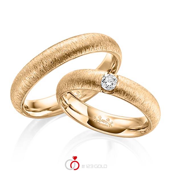 Paar klassische Trauringe/Eheringe in Roségold 585 mit zus. 0,15 ct. Brillant tw, si von Steinberg - Q-1568-4 Paar klassische Trauringe/Eheringe in Roségold 585 mit zus. 0,15 ct. Brillant tw, si von Steinberg - Q-1568-4