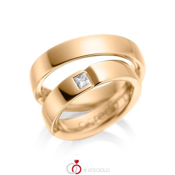 Paar klassische Trauringe/Eheringe in Roségold 585 mit zus. 0,15 ct. Prinzess-Diamant tw, si von acredo - A-1029-5 Paar klassische Trauringe/Eheringe in Roségold 585 mit zus. 0,15 ct. Prinzess-Diamant tw, si von acredo - A-1029-5