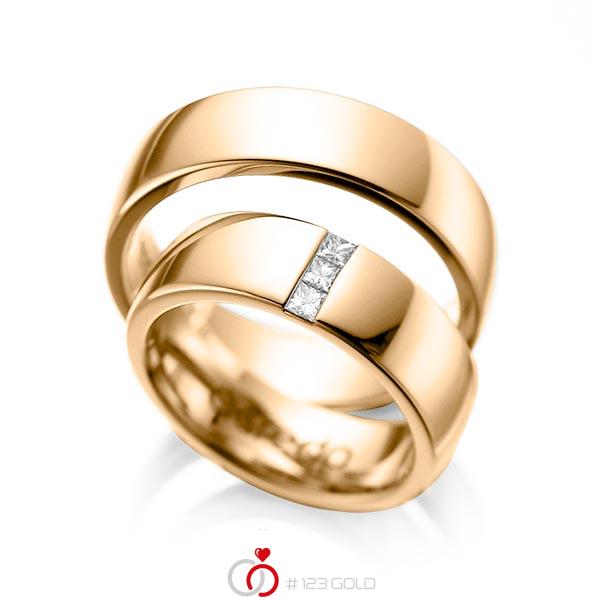 Paar klassische Trauringe/Eheringe in Roségold 585 mit zus. 0,15 ct. Prinzess-Diamant tw, si von acredo - A-1056-5 Paar klassische Trauringe/Eheringe in Roségold 585 mit zus. 0,15 ct. Prinzess-Diamant tw, si von acredo - A-1056-5