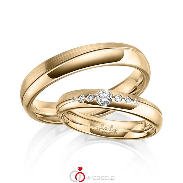 Paar klassische Trauringe/Eheringe in Roségold 585 mit zus. 0,16 ct. Brillant tw, si von Steinberg - Q-1625-4 Paar klassische Trauringe/Eheringe in Roségold 585 mit zus. 0,16 ct. Brillant tw, si von Steinberg - Q-1625-4