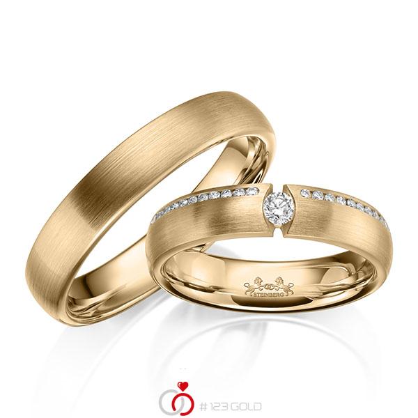 Paar klassische Trauringe/Eheringe in Roségold 585 mit zus. 0,17 ct. Brillant tw, si von Steinberg - Q-1664-3 Paar klassische Trauringe/Eheringe in Roségold 585 mit zus. 0,17 ct. Brillant tw, si von Steinberg - Q-1664-3