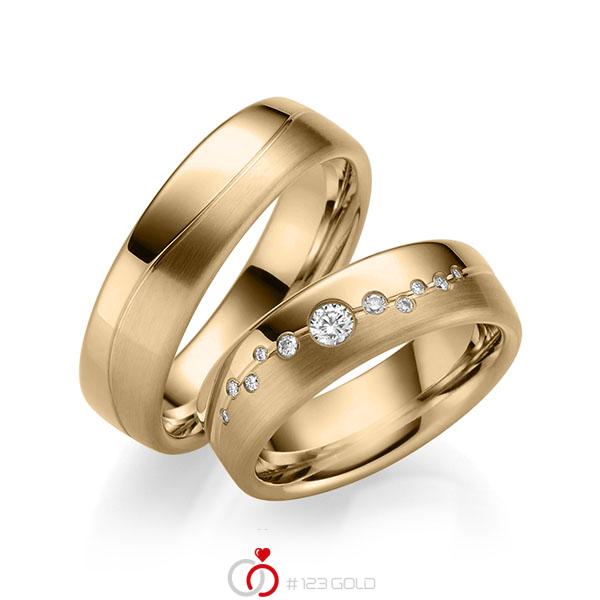 Paar klassische Trauringe/Eheringe in Roségold 585 mit zus. 0,187 ct. Brillant tw, si - UQ-1001-4 Paar klassische Trauringe/Eheringe in Roségold 585 mit zus. 0,187 ct. Brillant tw, si - UQ-1001-4