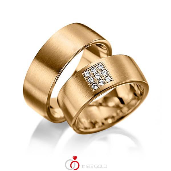 Paar klassische Trauringe/Eheringe in Roségold 585 mit zus. 0,18 ct. Brillant tw, si von 123gold - Y-1078-5 Paar klassische Trauringe/Eheringe in Roségold 585 mit zus. 0,18 ct. Brillant tw, si von 123gold - Y-1078-5