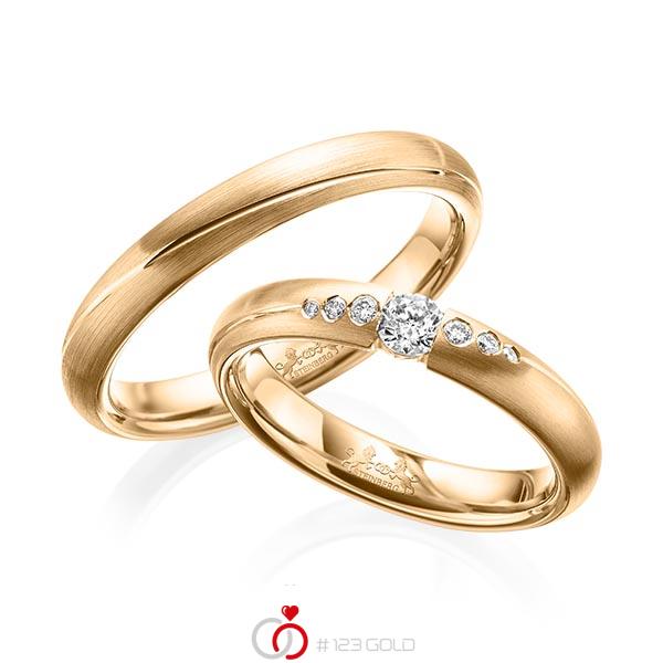 Paar klassische Trauringe/Eheringe in Roségold 585 mit zus. 0,18 ct. Brillant tw, si von Steinberg - Q-1576-7 Paar klassische Trauringe/Eheringe in Roségold 585 mit zus. 0,18 ct. Brillant tw, si von Steinberg - Q-1576-7