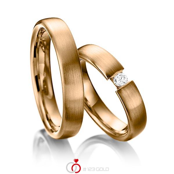 Paar klassische Trauringe/Eheringe in Roségold 585 mit zus. 0,1 ct. Brillant tw, si von 123gold - Y-1103-6 Paar klassische Trauringe/Eheringe in Roségold 585 mit zus. 0,1 ct. Brillant tw, si von 123gold - Y-1103-6