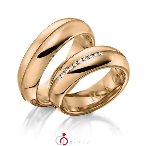 Paar klassische Trauringe/Eheringe in Roségold 585 mit zus. 0,1 ct. Brillant tw, si von 123gold - Y-1117-5 Paar klassische Trauringe/Eheringe in Roségold 585 mit zus. 0,1 ct. Brillant tw, si von 123gold - Y-1117-5