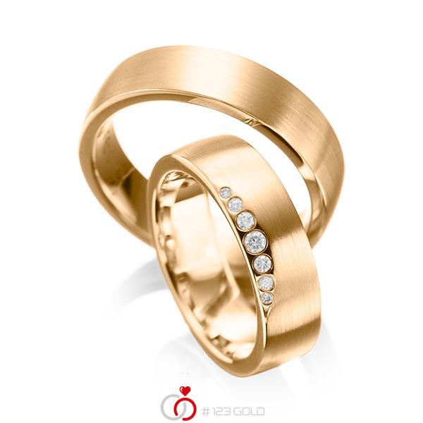Paar klassische Trauringe/Eheringe in Roségold 585 mit zus. 0,1 ct. Brillant tw, si von acredo - A-1026-4 Paar klassische Trauringe/Eheringe in Roségold 585 mit zus. 0,1 ct. Brillant tw, si von acredo - A-1026-4