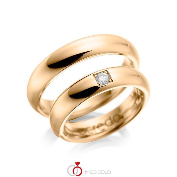 Paar klassische Trauringe/Eheringe in Roségold 585 mit zus. 0,1 ct. Brillant tw, si von acredo - A-1028-5 Paar klassische Trauringe/Eheringe in Roségold 585 mit zus. 0,1 ct. Brillant tw, si von acredo - A-1028-5