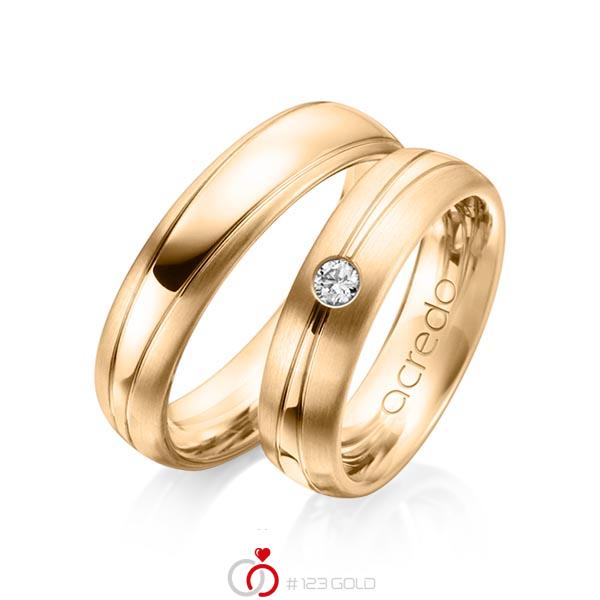 Paar klassische Trauringe/Eheringe in Roségold 585 mit zus. 0,1 ct. Brillant tw, si von acredo - A-1149-6 Paar klassische Trauringe/Eheringe in Roségold 585 mit zus. 0,1 ct. Brillant tw, si von acredo - A-1149-6