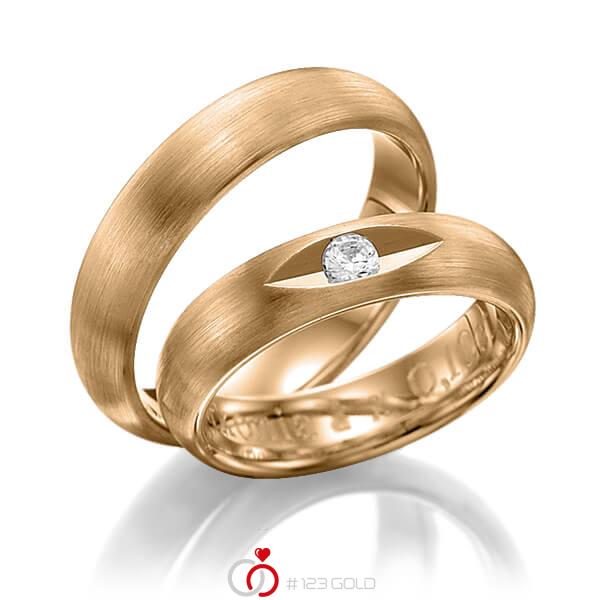 Paar klassische Trauringe/Eheringe in Roségold 585 mit zus. 0,1 ct. Brillant tw, si von Steinberg - Q-1235-5 Paar klassische Trauringe/Eheringe in Roségold 585 mit zus. 0,1 ct. Brillant tw, si von Steinberg - Q-1235-5