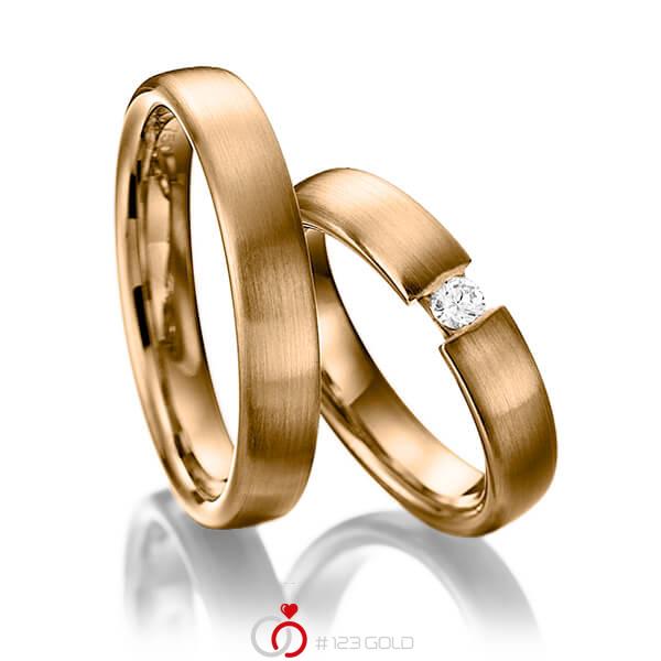 Paar klassische Trauringe/Eheringe in Roségold 585 mit zus. 0,1 ct. Brillant tw, si von Steinberg - Q-1247-6 Paar klassische Trauringe/Eheringe in Roségold 585 mit zus. 0,1 ct. Brillant tw, si von Steinberg - Q-1247-6