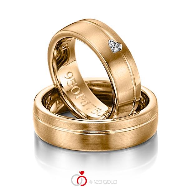 Paar klassische Trauringe/Eheringe in Roségold 585 mit zus. 0,1 ct. Herz-Diamant tw, vs von 123gold - Y-1133-7 Paar klassische Trauringe/Eheringe in Roségold 585 mit zus. 0,1 ct. Herz-Diamant tw, vs von 123gold - Y-1133-7