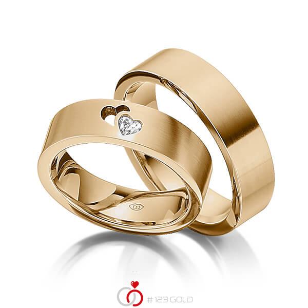 Paar klassische Trauringe/Eheringe in Roségold 585 mit zus. 0,1 ct. Herz-Diamant tw, vs von 123gold - Y-1336-3 Paar klassische Trauringe/Eheringe in Roségold 585 mit zus. 0,1 ct. Herz-Diamant tw, vs von 123gold - Y-1336-3