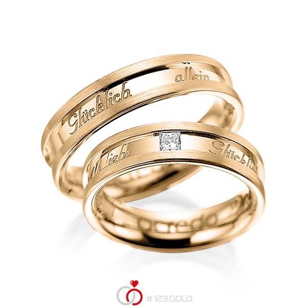 Paar klassische Trauringe/Eheringe in Roségold 585 mit zus. 0,1 ct. Prinzess-Diamant tw, si von acredo - A-1049-5 Paar klassische Trauringe/Eheringe in Roségold 585 mit zus. 0,1 ct. Prinzess-Diamant tw, si von acredo - A-1049-5