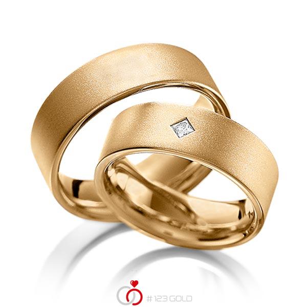 Paar klassische Trauringe/Eheringe in Roségold 585 mit zus. 0,1 ct. Prinzess-Diamant tw, vs von acredo - A-1093-3 Paar klassische Trauringe/Eheringe in Roségold 585 mit zus. 0,1 ct. Prinzess-Diamant tw, vs von acredo - A-1093-3